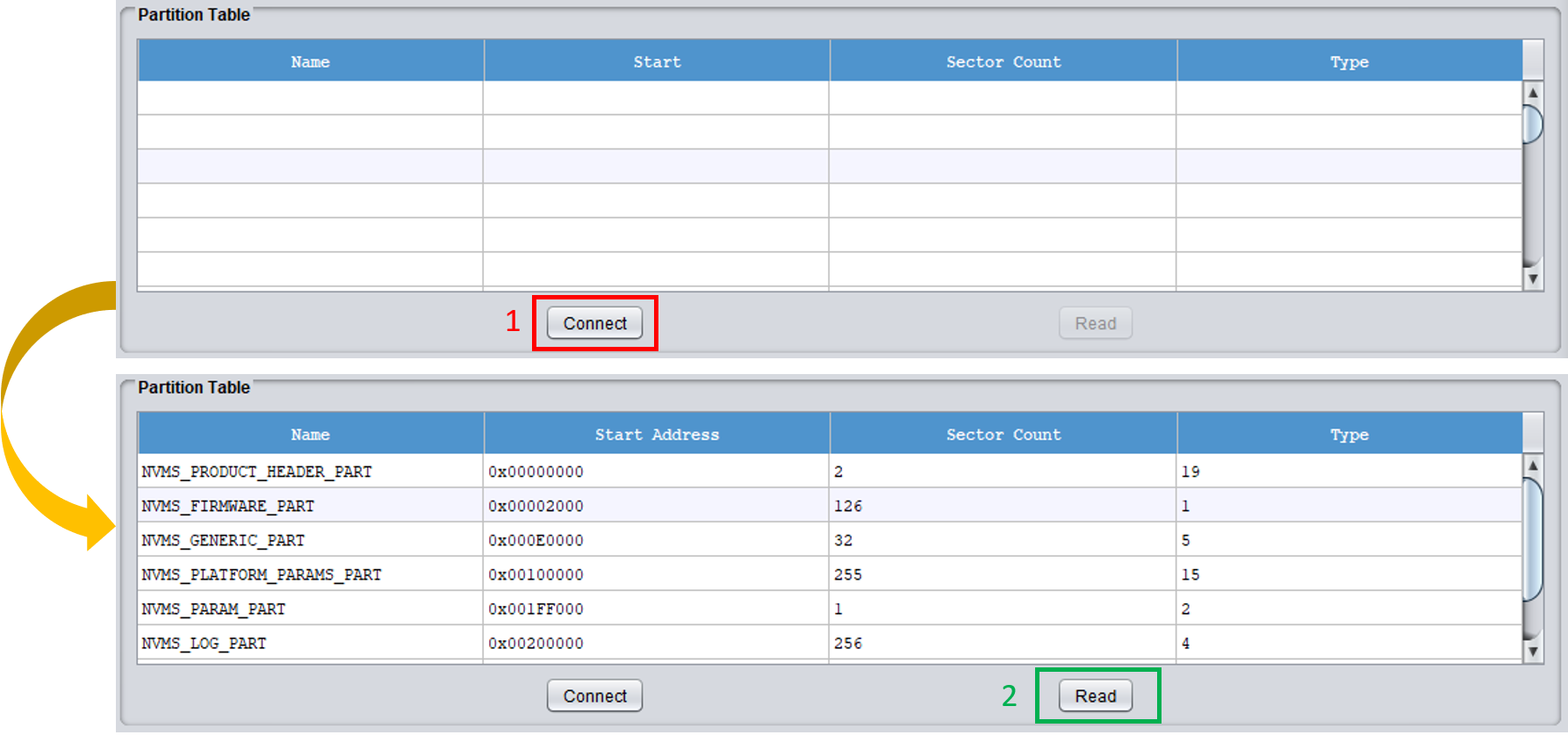 'SmartSnippets Studio - Opening Partition Table'