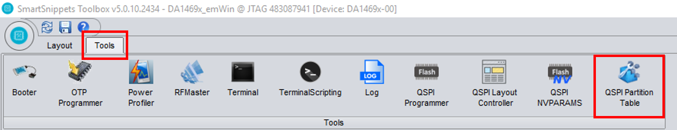 'SmartSnippets Studio - Switching to QSPI Partition Table Window'