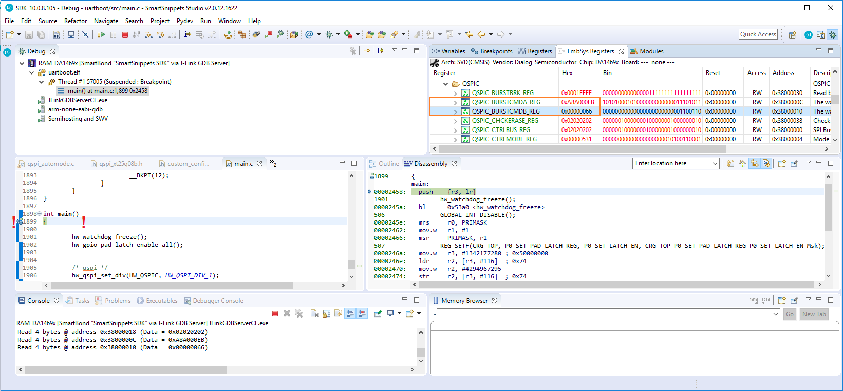 QSPIC_BURSTCMDA_REG and QSPIC_BURSTCMDB_REG.