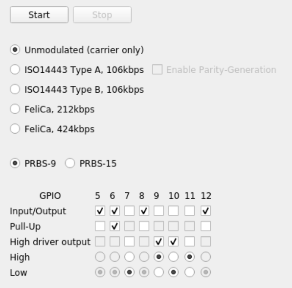 Test Signals and GPIOs application view