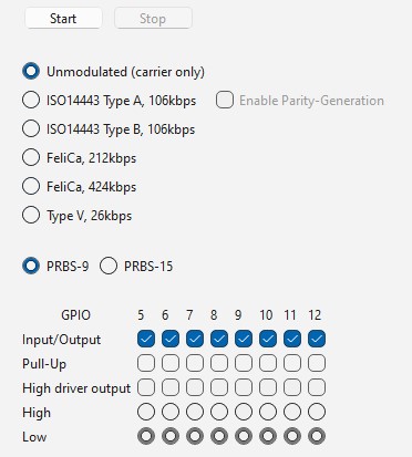 Test Signals and GPIOs application view