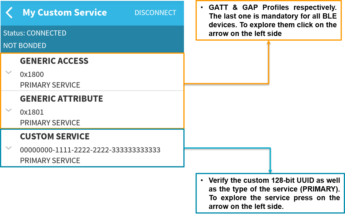 'Exploring the Bluetooth Services after Connecting to a Remote Peer'